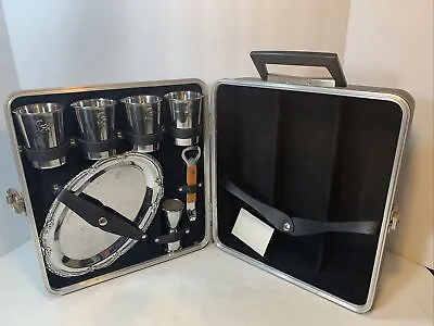 Vintage 1960s Travel Bar Bartender Kit Collins Bros MCM Cups Jigger Opener Tray • $55