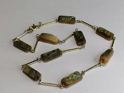 Vintage Abalone Shell Necklace Sea Shell Paua Shell Bar Bead 208 • £11.95