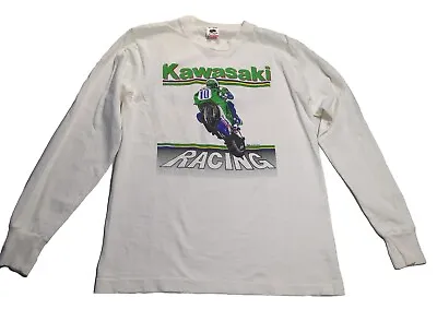 Vintage Kawasaki Motocross Racing Long Sleeve White T-Shirt Sz M • $94.95