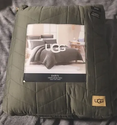 NEW UGG  Dawn Twin Quilt And Sham Set Moss Olive Green • £72.19