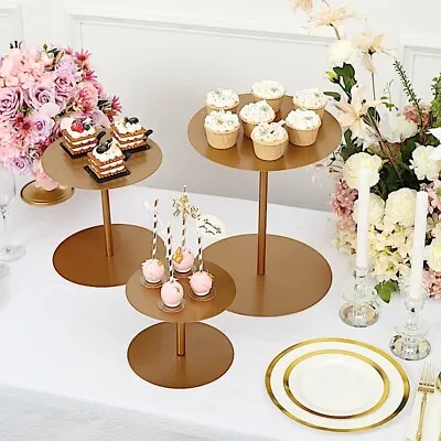 3 Gold Round Metal CUPCAKE STANDS Dessert Display Riser Party Events Decorations • $34.59