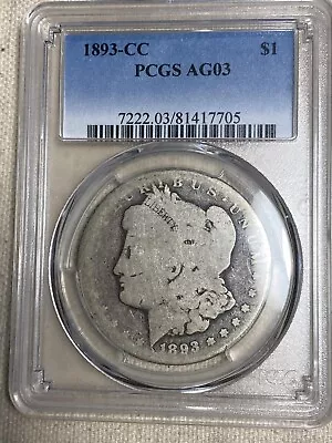 1893 CC  Morgan Silver Dollar  PCGS AG03 Key Date Carson City Clear Date Mint • $374.95