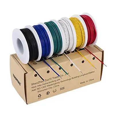 TUOFENG 22 Awg Solid Wire-Solid Wire Kit-6 Different Colored 30 Feet Spools 22 • $21.91