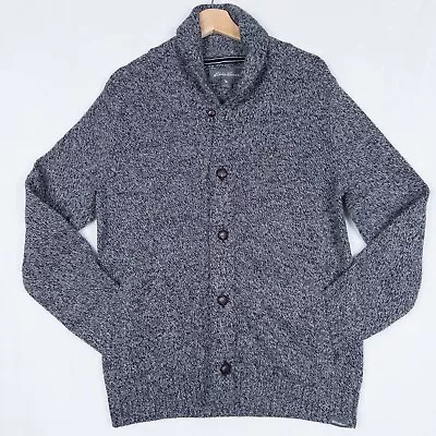 Eddie Bauer Sweater Mens Small Grey Heathered Grandpa Shawl Cardigan Wool Base • $25.99