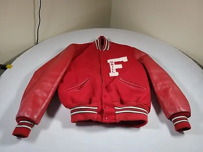 VTG High School Letter Jacket Mens 38 Red Wool Varsity Sports 1981 Bomber USA • $39.77