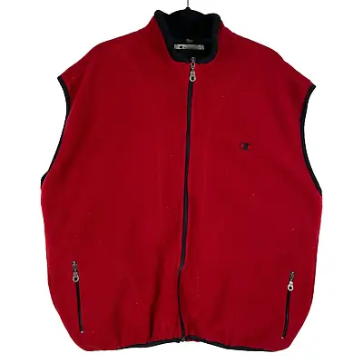 Vintage Champion 90's Red Full Zip Fleece Vest Size XL • $49