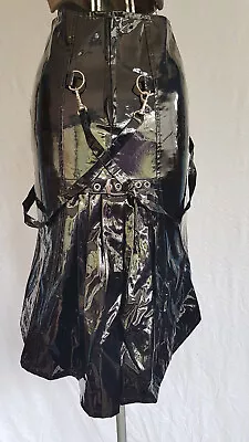 Gallery Serpentine Black PVC Bondage Pencil Skirt Size 8 Goth Gothic Clubwear • $70