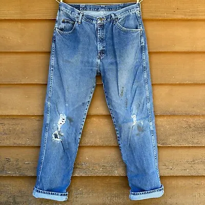 Vintage Wrangler Destroyed Worked In Blue Jeans Size 36 • $35