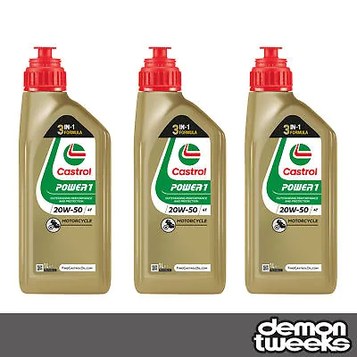 3 X Castrol Power 1 4T Semi Synthetic 20W50 Motorcycle Engine Oil - 1 Litre • £26.52