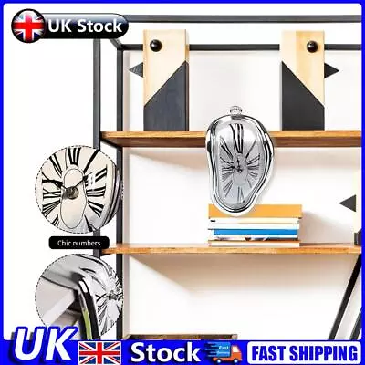 Melting Clock Deformation Clock Roman Number Gifts For Art Lovers (Silver) UK • £9.39