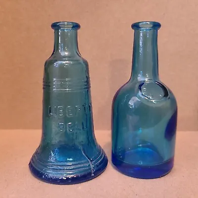 Vintage Wheaton (Lot Of 2) Blue Mini Glass Bottles Liberty Bell & Bitter 3  • $11.99