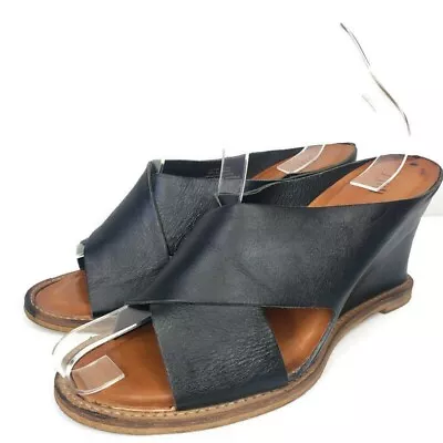 J. Jill Wedge High Heel Sandals Womens Size 7.5M Black Leather Slip On Open Toe • $24.99