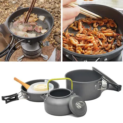 10Pcs Camping Cooking Utensil Kit Set Picnic Cookware Set Frying Pan Kettle Pot • $38.95