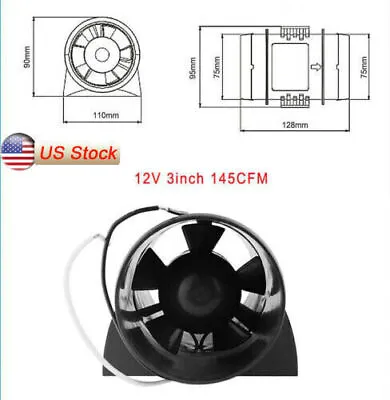 3  In-Line Marine Boat Electric Bilge Air Blower Fan 12V 145 CFM Black Quiet • $26