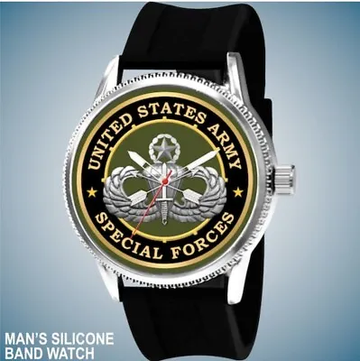 U. S. Army Special Forces Airborne Parachutist Master Jump Wings Man Band Watch • $47.96
