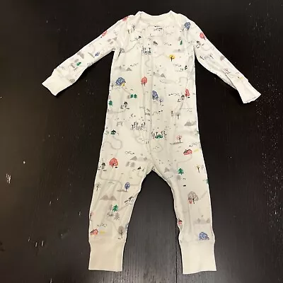 Hanna Andersson Toddlers 1 Piece White Houses Pajamas Sz 75 12-18 Months • $8