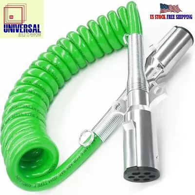 ABS 15  15FT 7 Way Trailer Coiled Cord Green Electric Power Cable EL27715 • $47.15