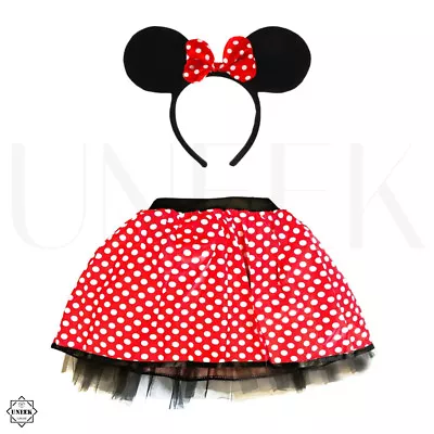 Ladies Mouse Ears Red Polka Dot Tutu & Bow Headband FancyDress Halloween Costume • £11.86