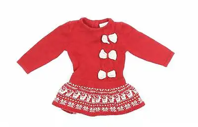 Maggie & Zoe Girls Red Cotton Jumper Dress Size 3-6 Months Round Neck • £3