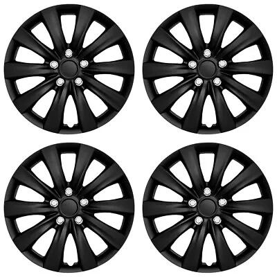 16  Set Of 4 Black Wheel Covers Snap On Full Hub Caps Fits R16 Tire & Steel Rim • $50.17