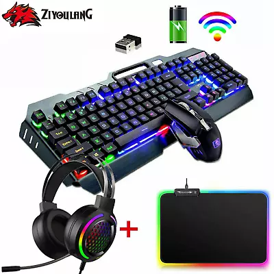 2.4G Wireless Rechargeable Keyboard Mouse And Mat Headsets Combo Set LED Backlit • $116.99