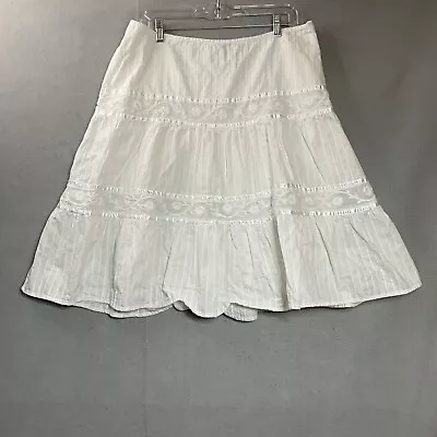 Venezia Skirt Womens 16 White Tiered Lined Below Knee Boho Coastal Grandma • $29.97