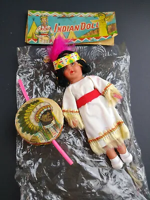 Native American Girl Indian Doll W Drum Vinyl Made In Japan Vintage  • $7
