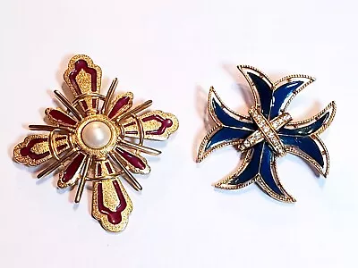 2 Piece Vintage Monet Mixed Style Maltese Cross Brooch Lot • $9.99