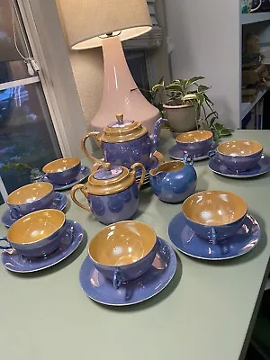 Vintage Japanese Lusterware Tea Set 23-pieces Blue/gold-Hand Painted • $110