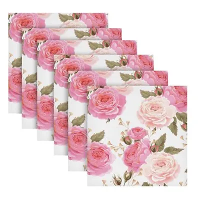 Table Cloth Napkins Floral Rose Pink Set Of 6 Washable Reusable Dinner Napkin... • $34.59