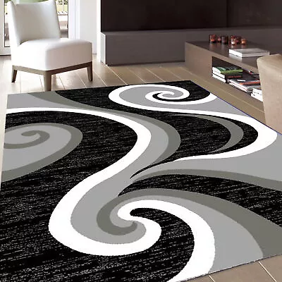 Msrugs Area Rugs Frize Collection Modern Black Red White Area Rug • $129.99