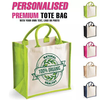 Personalised Shopper Jute Tote Bag Reusable Shopping Carrier Birthday Gift Sack • £5.85