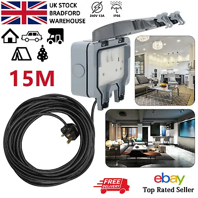 £31.09 • Buy 15m Black Cable Outdoor IP66 Garden Extension Lead Socket Box IP66 Rated