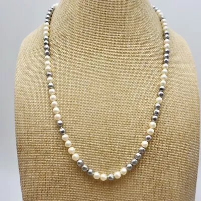 Vintage Trifari Necklace Off White Gray Imitation Pearls 22 Inch Costume Jewelry • $10.49