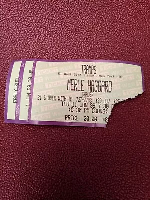 Merle Haggard Orig. Concert Ticket Stub - Tramps Club NYC - 6/11/1998 VTG HTF • $15.99