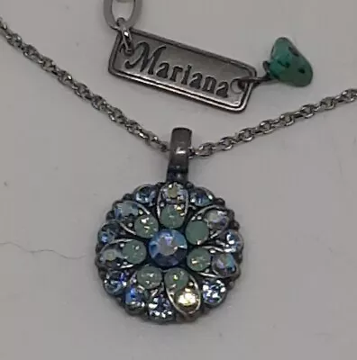 Mariana Guardian Angel Crystal Pendant Necklace Opal Blue Green 15.5-19” • $30