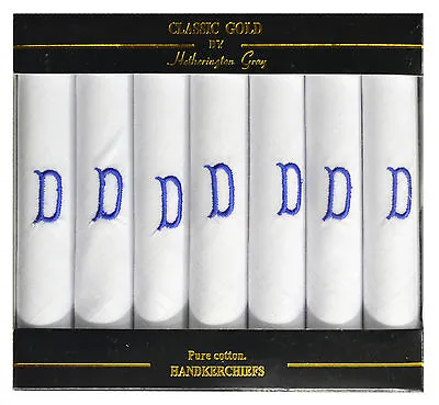 Mens 4-7 Pack White Cotton Handkerchiefs Personalised Initial Letter Monogrammed • $16.41