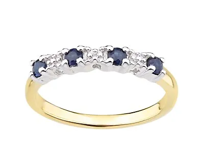 £29 • Buy 9ct Yellow Gold On Silver Sapphire & Diamond Eternity Ring Sizes J - V