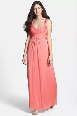 Aidan By Aidan Mattox Pink Embellished Cutout Crinkled Chiffon Gown Size 10 • $39.99