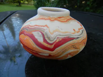 Vintage Nemadji Small Pottery Vase 2.25” In Height Orange Swirl • $8.99