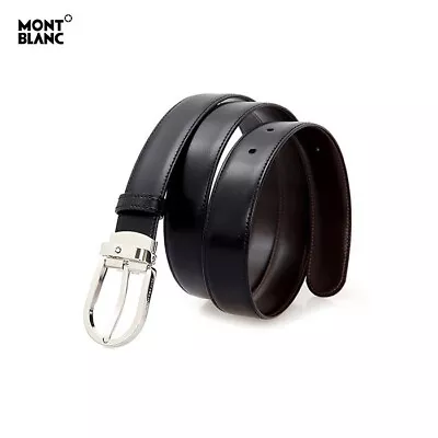 Montblanc Genuine Leather Reversible Waist Belt Black Brown For Men • $199.99