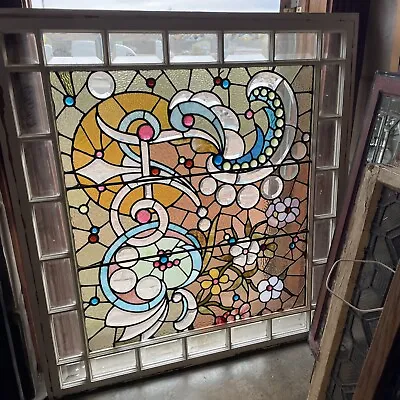 SG4210 Antique Jeweled Beveled And Stained Combination Window 43.75 X 46.25. • $7500