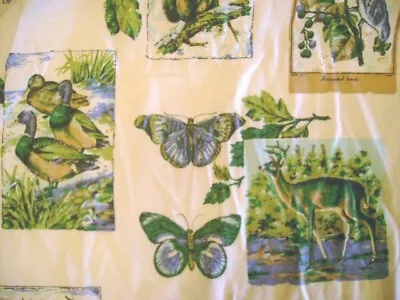 Vintage Wildlife Deer Rabbit Ducks Birds Butterfly + Drapery Fabric 4 YARDS • $45