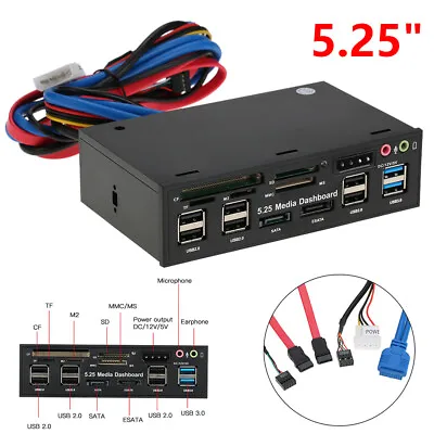 USB 3.0 Hub SATA Port Internal Card Reader PC Dashboard Media Panel Audio C9O5 • £27.90