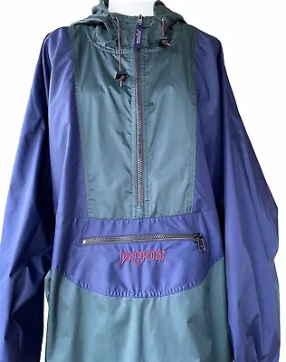 Jansport Vintage 90s Size XL Nylon Color Block Windbreaker Rain Jacket  Hooded • $19.50