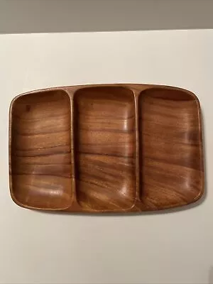 Vintage MCM Monkey Pod Tray W/3 Sections Philippines 9 1/2” X 14” Charcuterie • $18