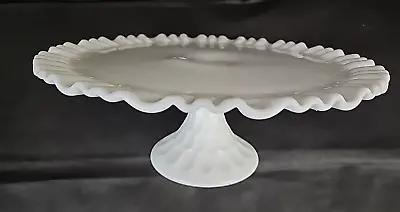 Fenton Thumbprint Milk Glass Ruffled Pedestal Cake Stand - 12”  Made 1955-1962 • $48.75