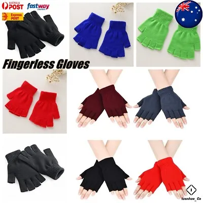 $6.95 • Buy Winter Fingerless Gloves Open Fingertips Warm Half Finger Knitted Unisex AUS