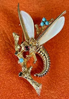 Vintage BOUCHER Signed Dragonfly Brooch Pin MOP Wings 8316P • $53