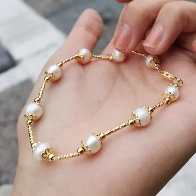 $24.99 • Buy Pretty Design 7.5-8  AAAA+AKOYA White Baroque Pearl Bracelet 14k Gold P Clasp